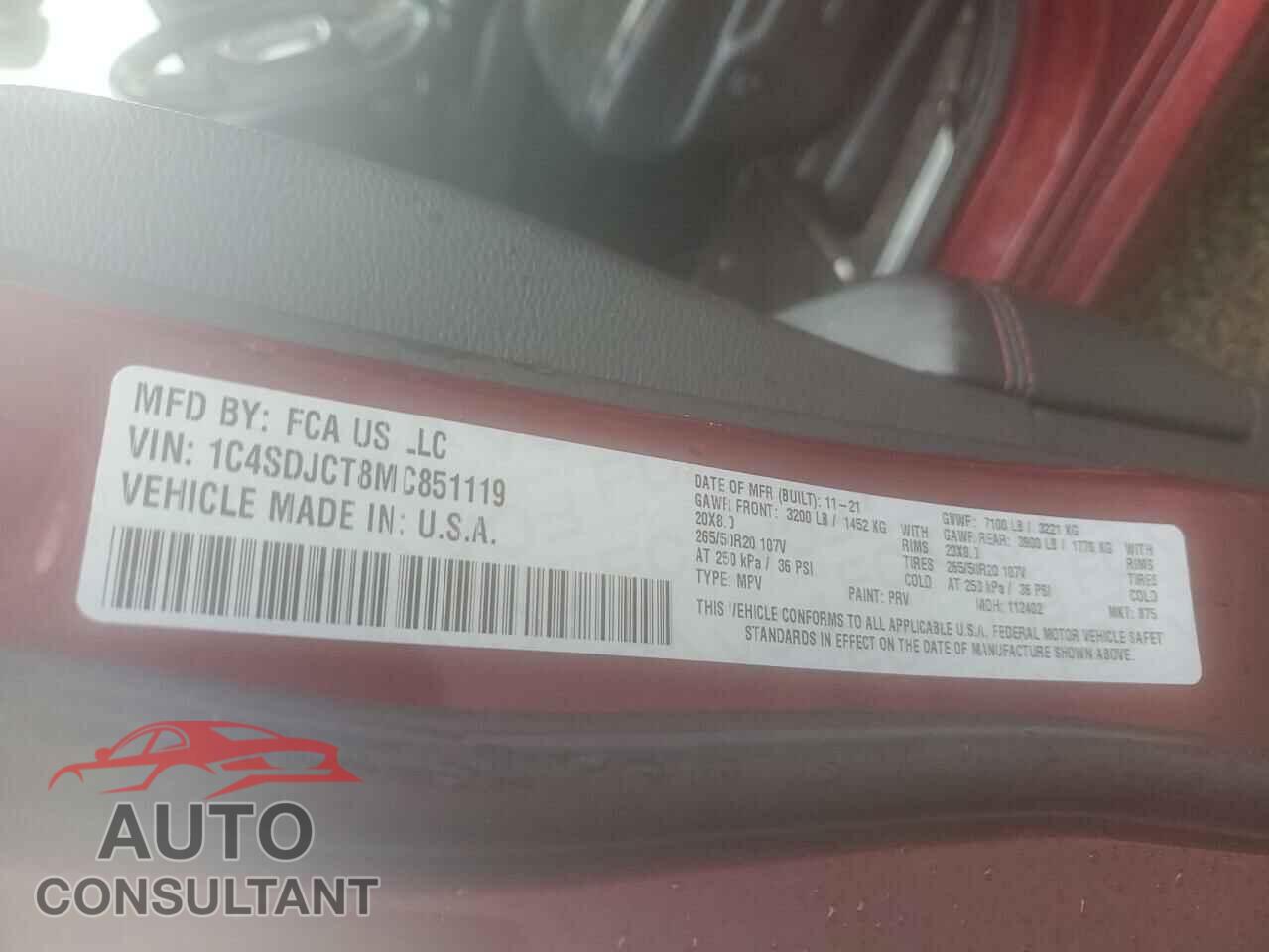 DODGE DURANGO 2021 - 1C4SDJCT8MC851119