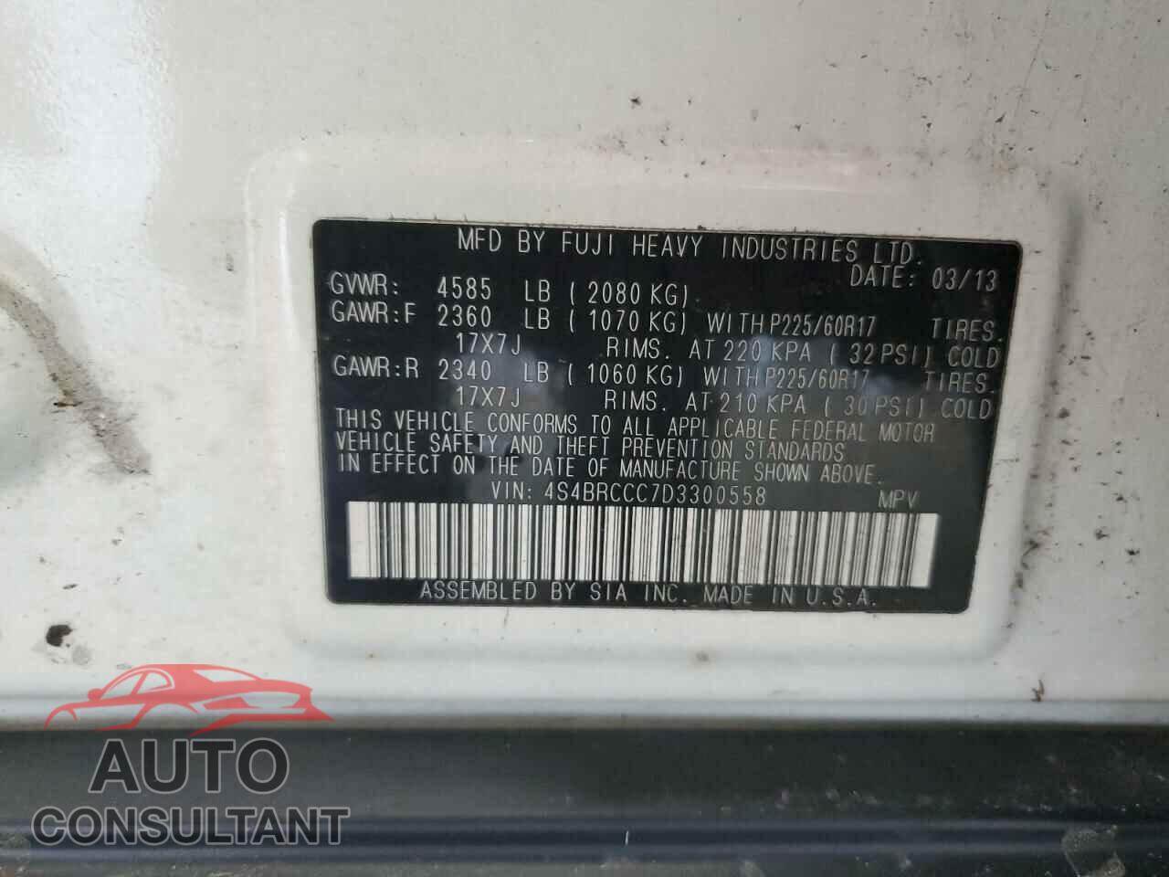 SUBARU OUTBACK 2013 - 4S4BRCCC7D3300558