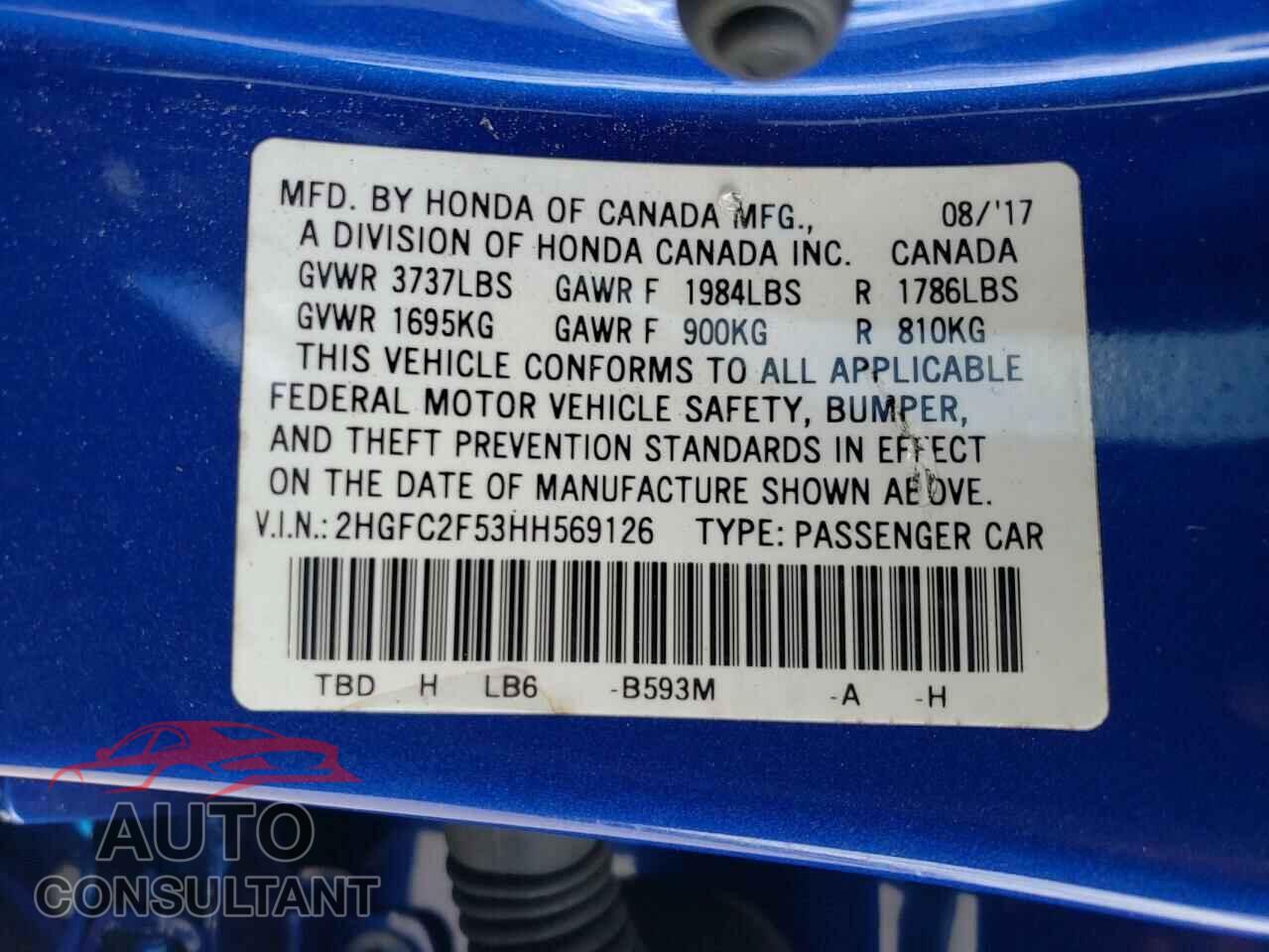 HONDA CIVIC 2017 - 2HGFC2F53HH569126