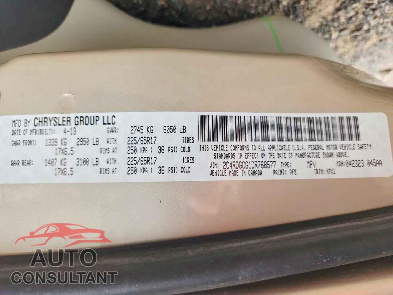 DODGE CARAVAN 2013 - 2C4RDGCG1DR768577