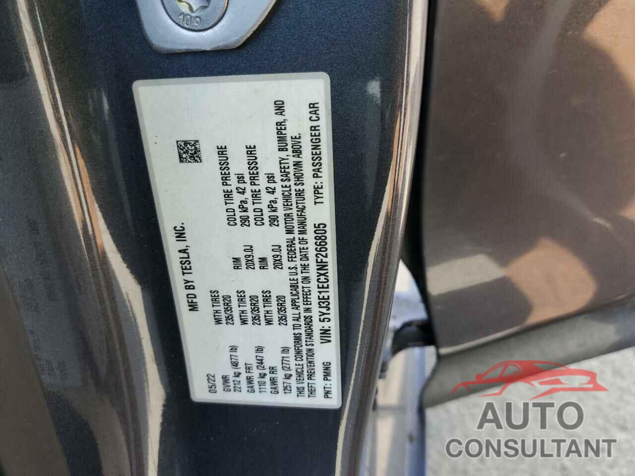 TESLA MODEL 3 2022 - 5YJ3E1ECXNF266805