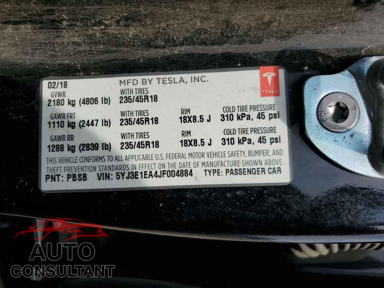 TESLA MODEL 3 2018 - 5YJ3E1EA4JF004884