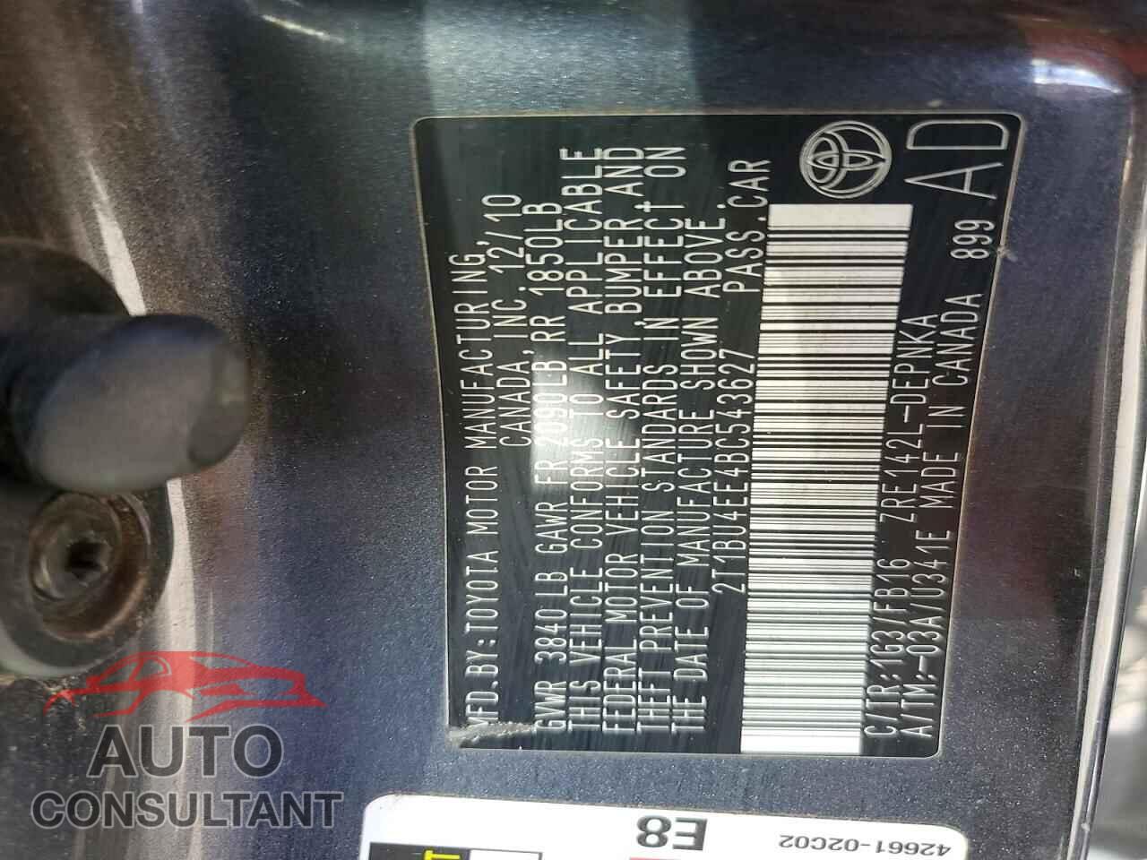 TOYOTA COROLLA 2011 - 2T1BU4EE4BC543627