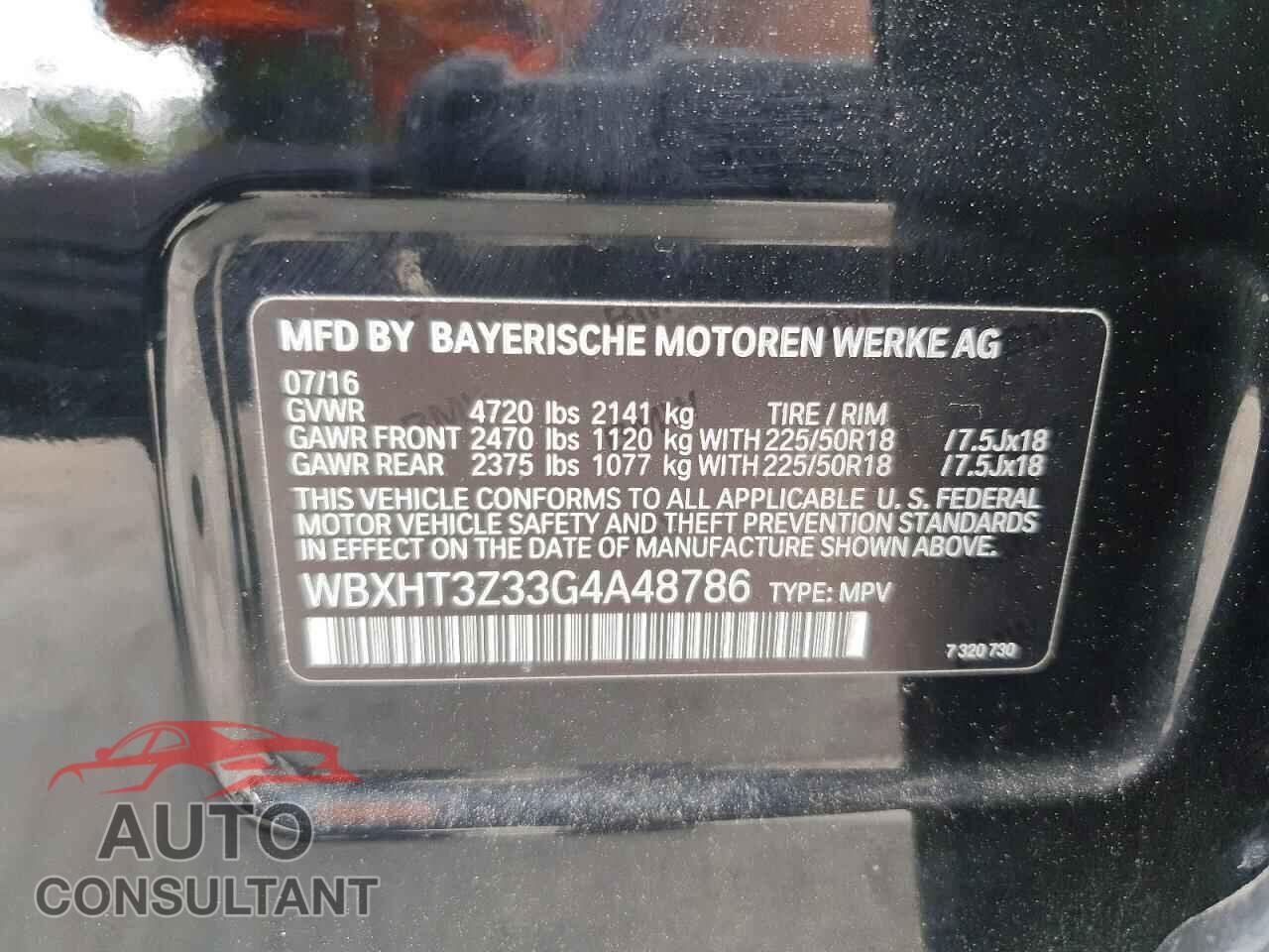 BMW X1 2016 - WBXHT3Z33G4A48786