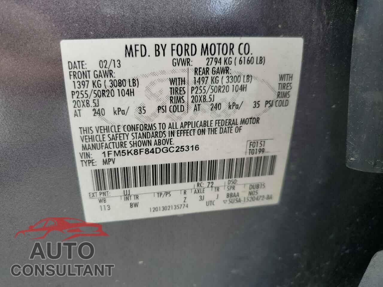 FORD EXPLORER 2013 - 1FM5K8F84DGC25316