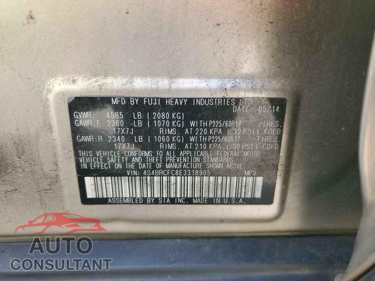 SUBARU OUTBACK 2014 - 4S4BRCFC8E3318905