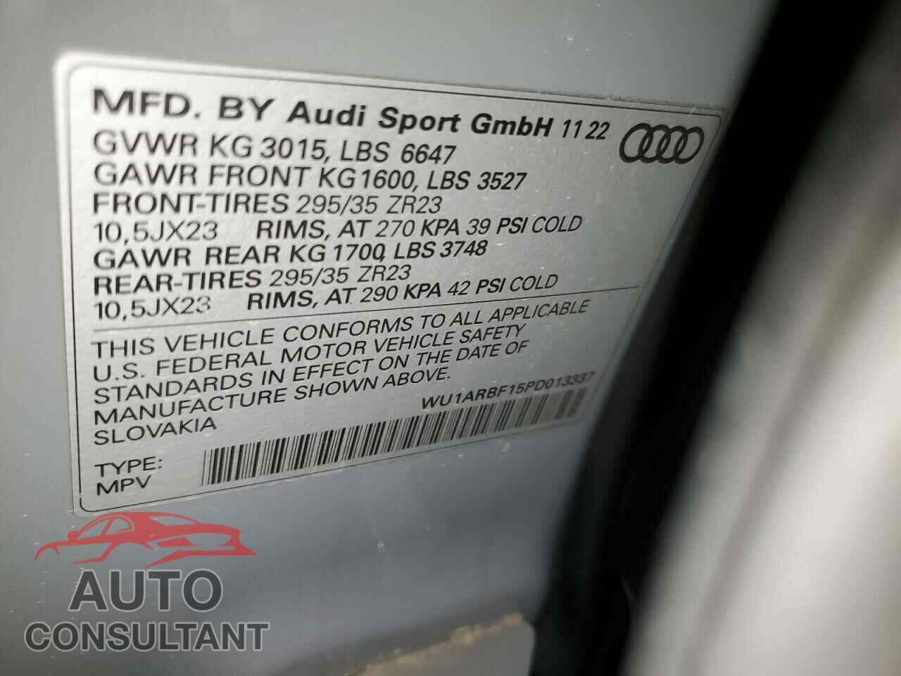 AUDI RS 2023 - WU1ARBF15PD013337