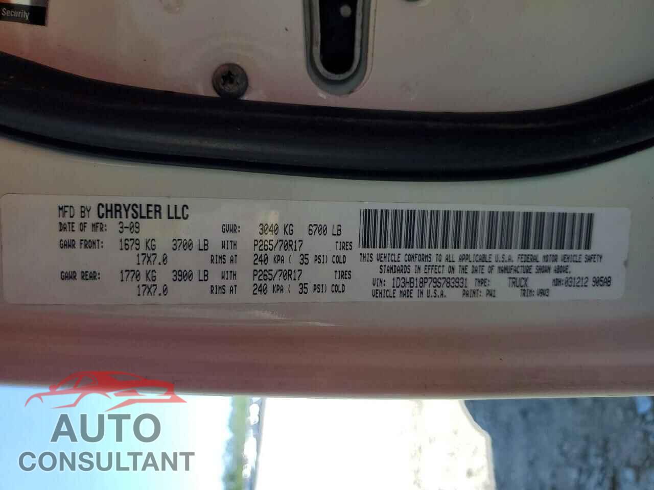 DODGE RAM 1500 2009 - 1D3HB18P79S783931