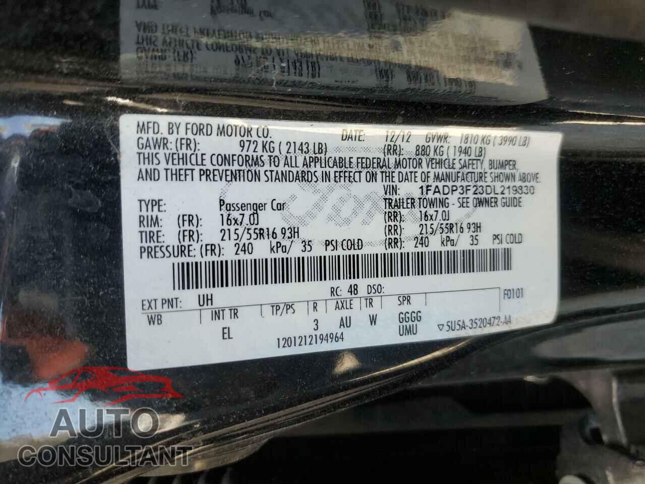 FORD FOCUS 2013 - 1FADP3F23DL219830