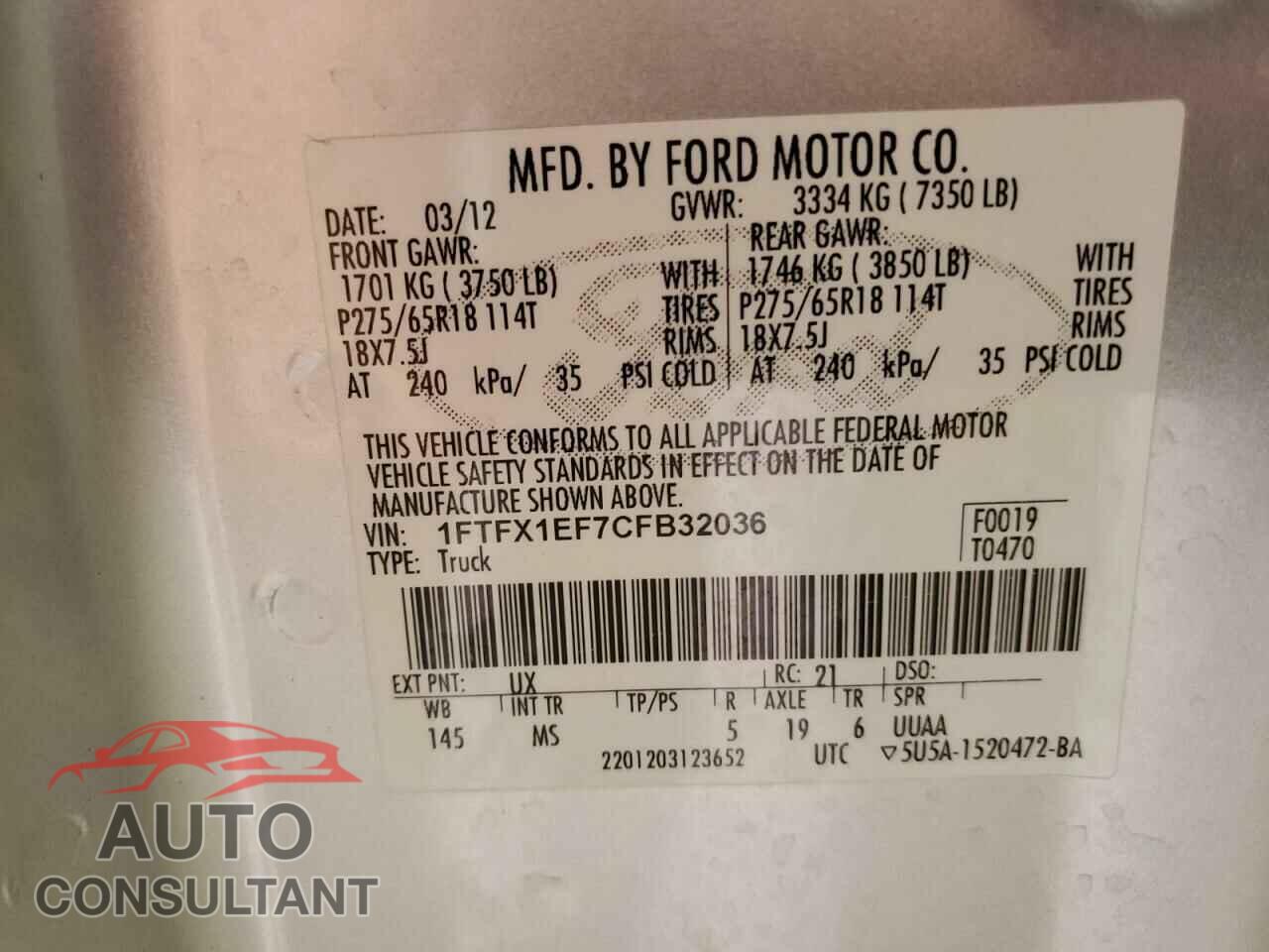 FORD F-150 2012 - 1FTFX1EF7CFB32036