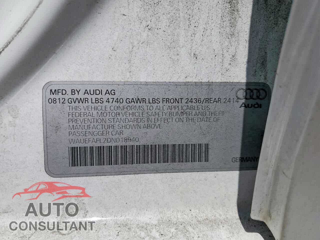 AUDI A4 2013 - WAUEFAFL2DN018940