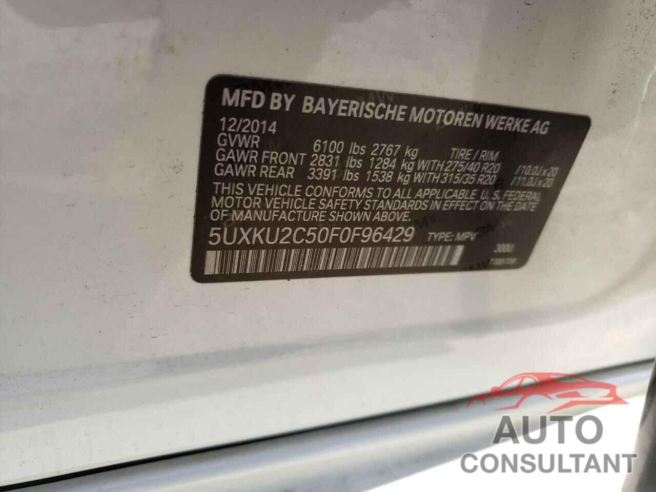BMW X6 2015 - 5UXKU2C50F0F96429