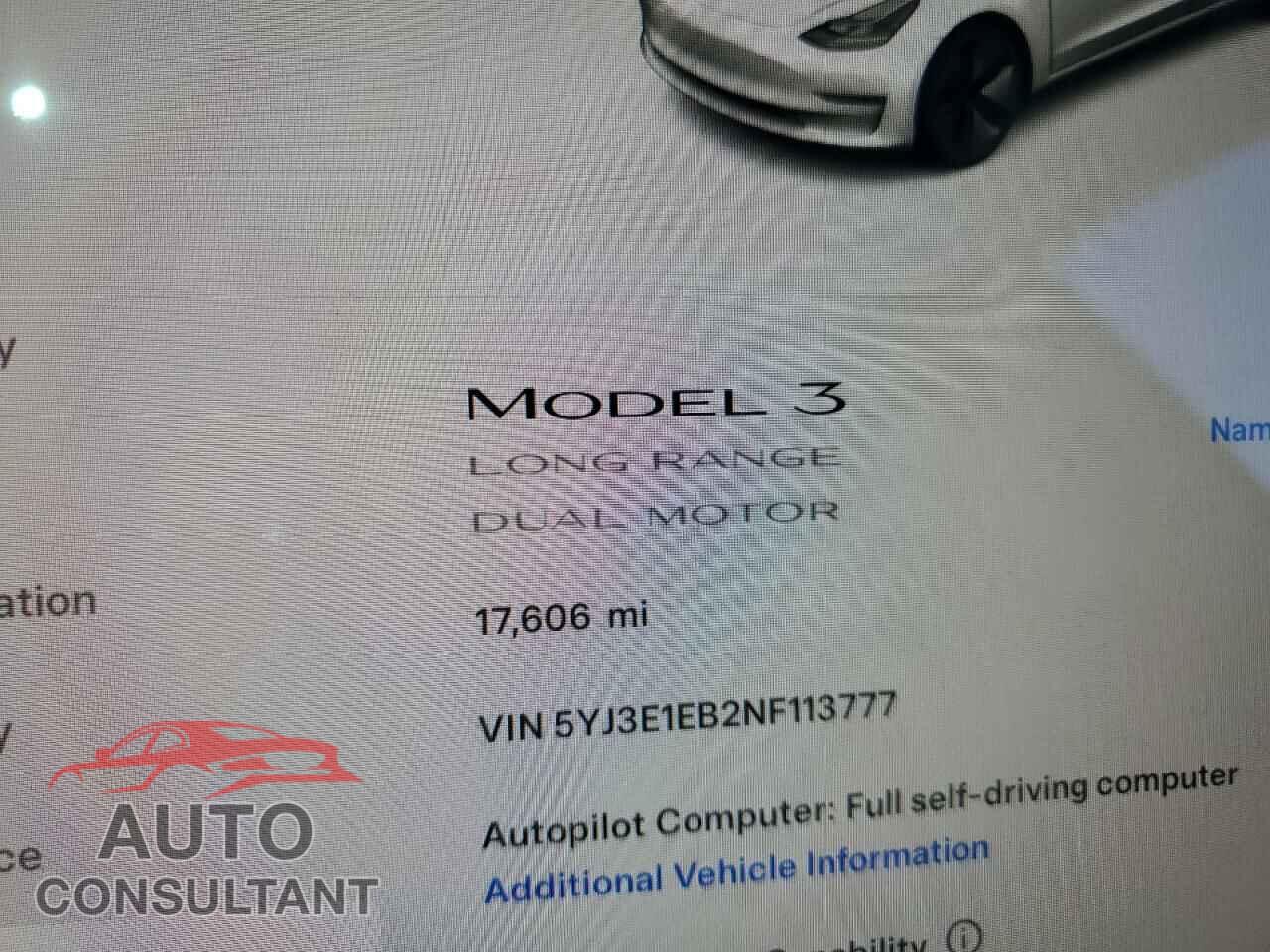 TESLA MODEL 3 2022 - 5YJ3E1EB2NF113777