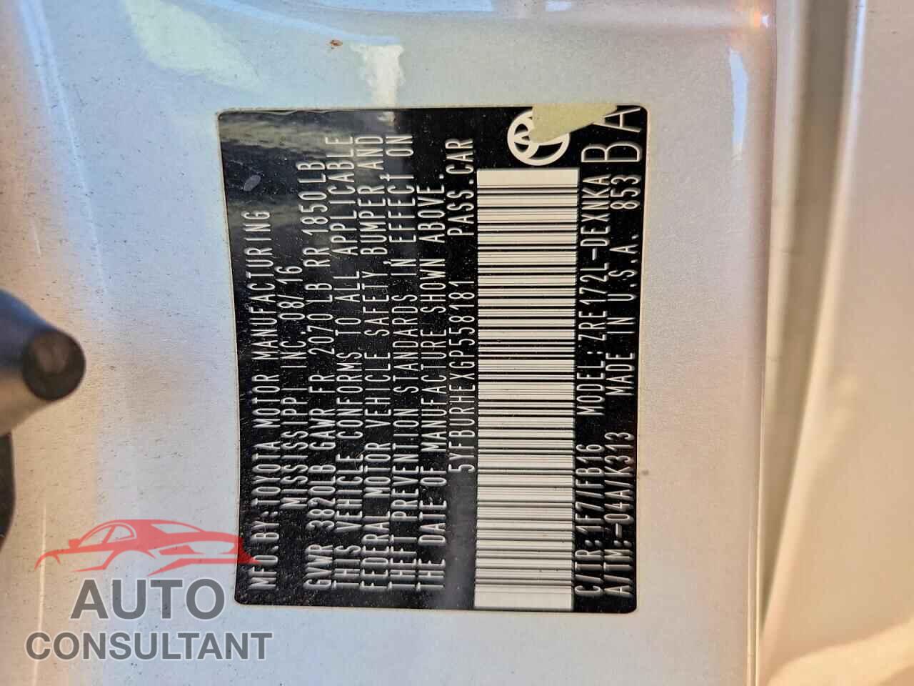 TOYOTA COROLLA 2016 - 5YFBURHEXGP558181