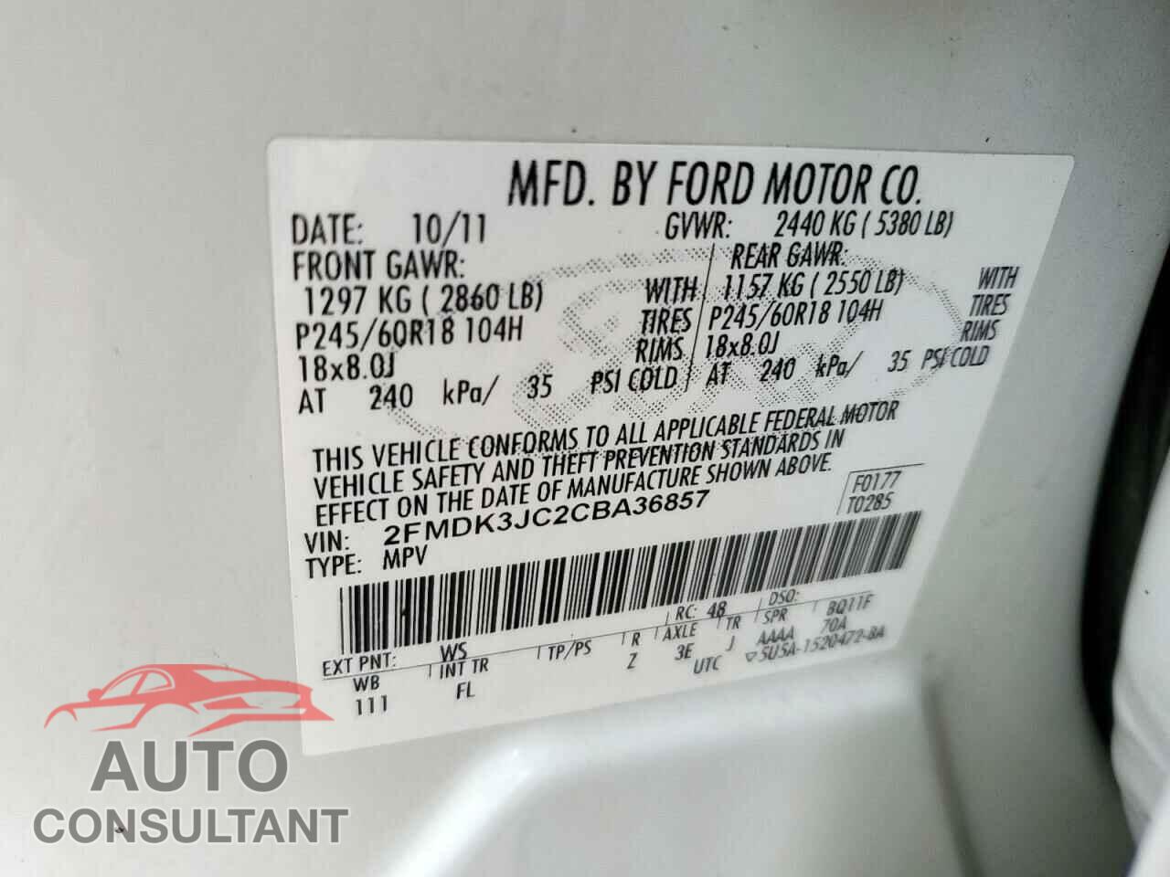FORD EDGE 2012 - 2FMDK3JC2CBA36857