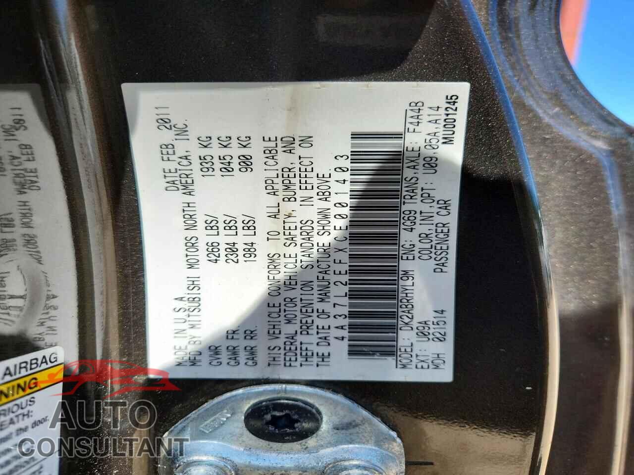 MITSUBISHI ECLIPSE 2012 - 4A37L2EFXCE001403