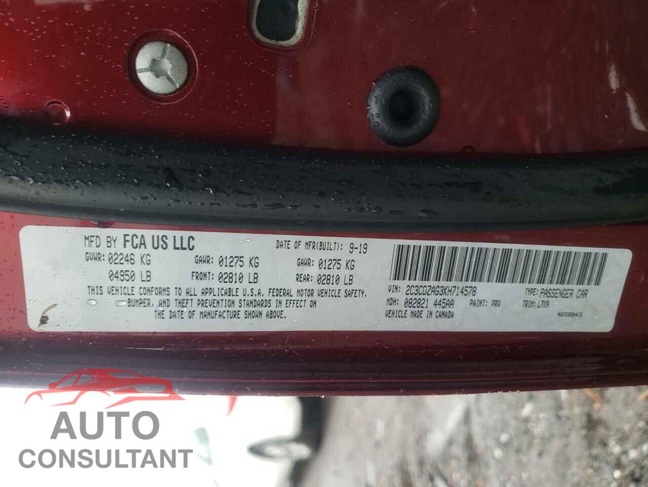 DODGE CHALLENGER 2019 - 2C3CDZAG3KH714578