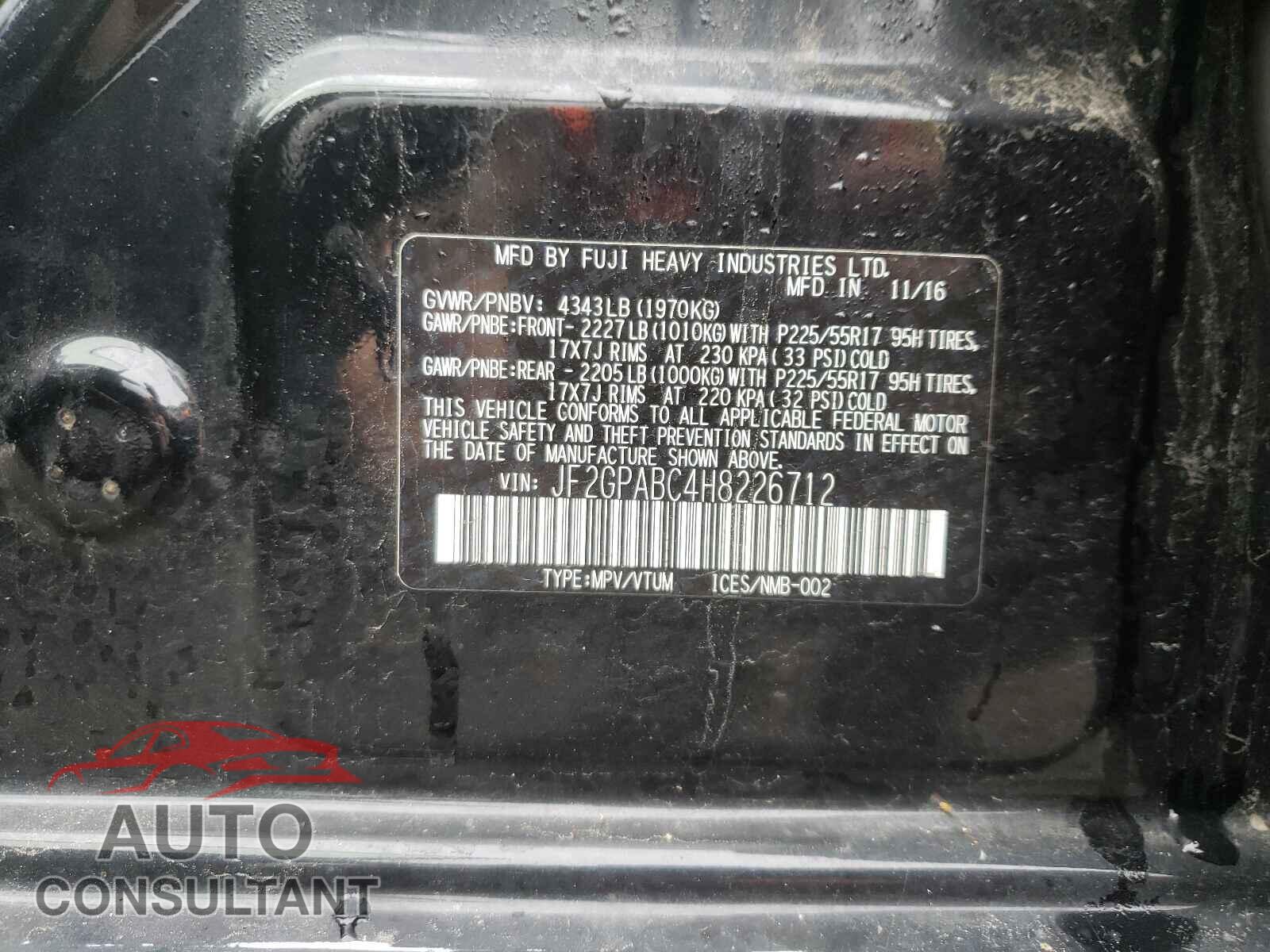 SUBARU CROSSTREK 2017 - JF2GPABC4H8226712
