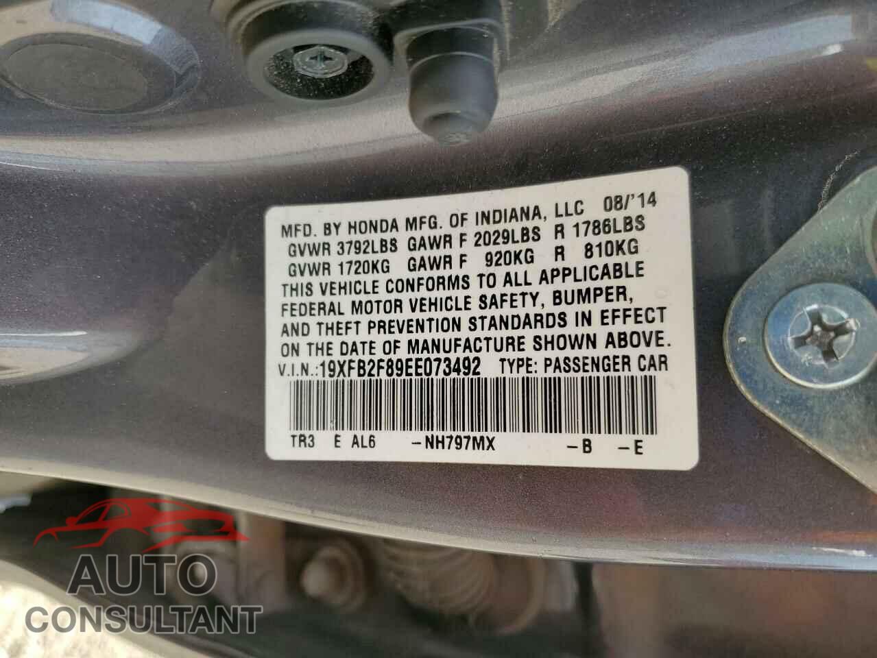 HONDA CIVIC 2014 - 19XFB2F89EE073492