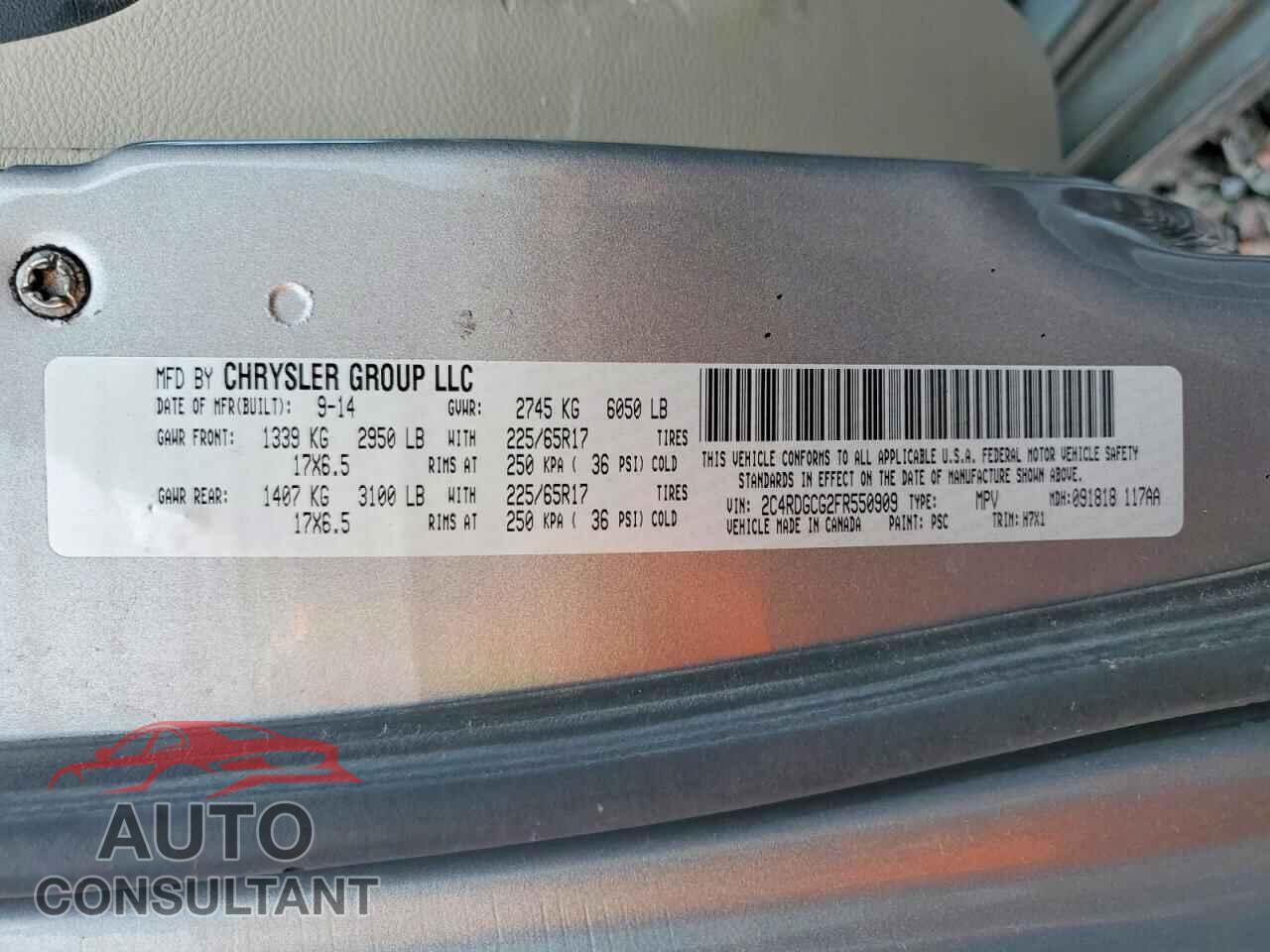 DODGE CARAVAN 2015 - 2C4RDGCG2FR550909