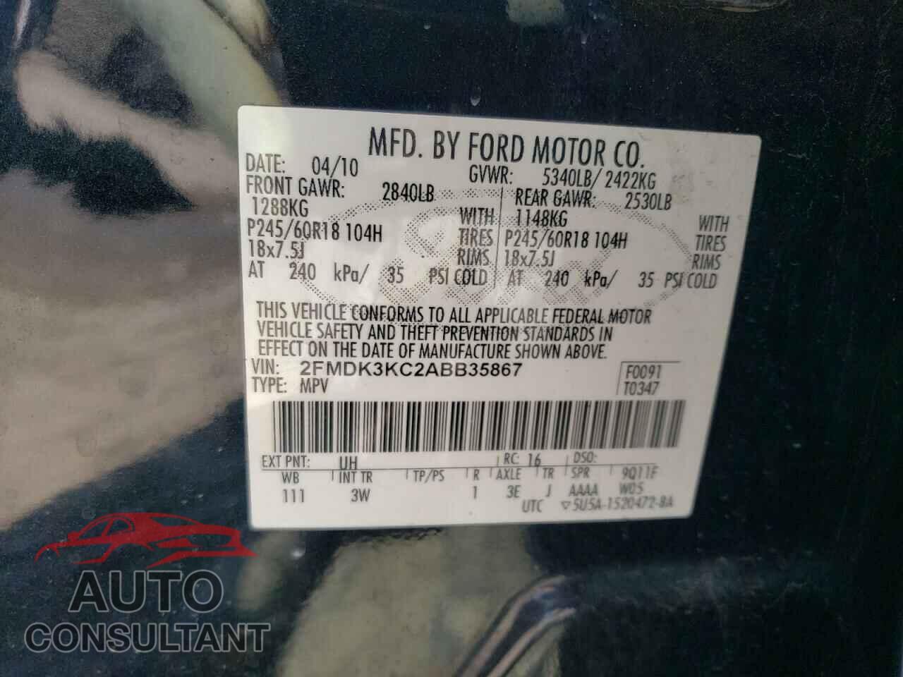 FORD EDGE 2010 - 2FMDK3KC2ABB35867