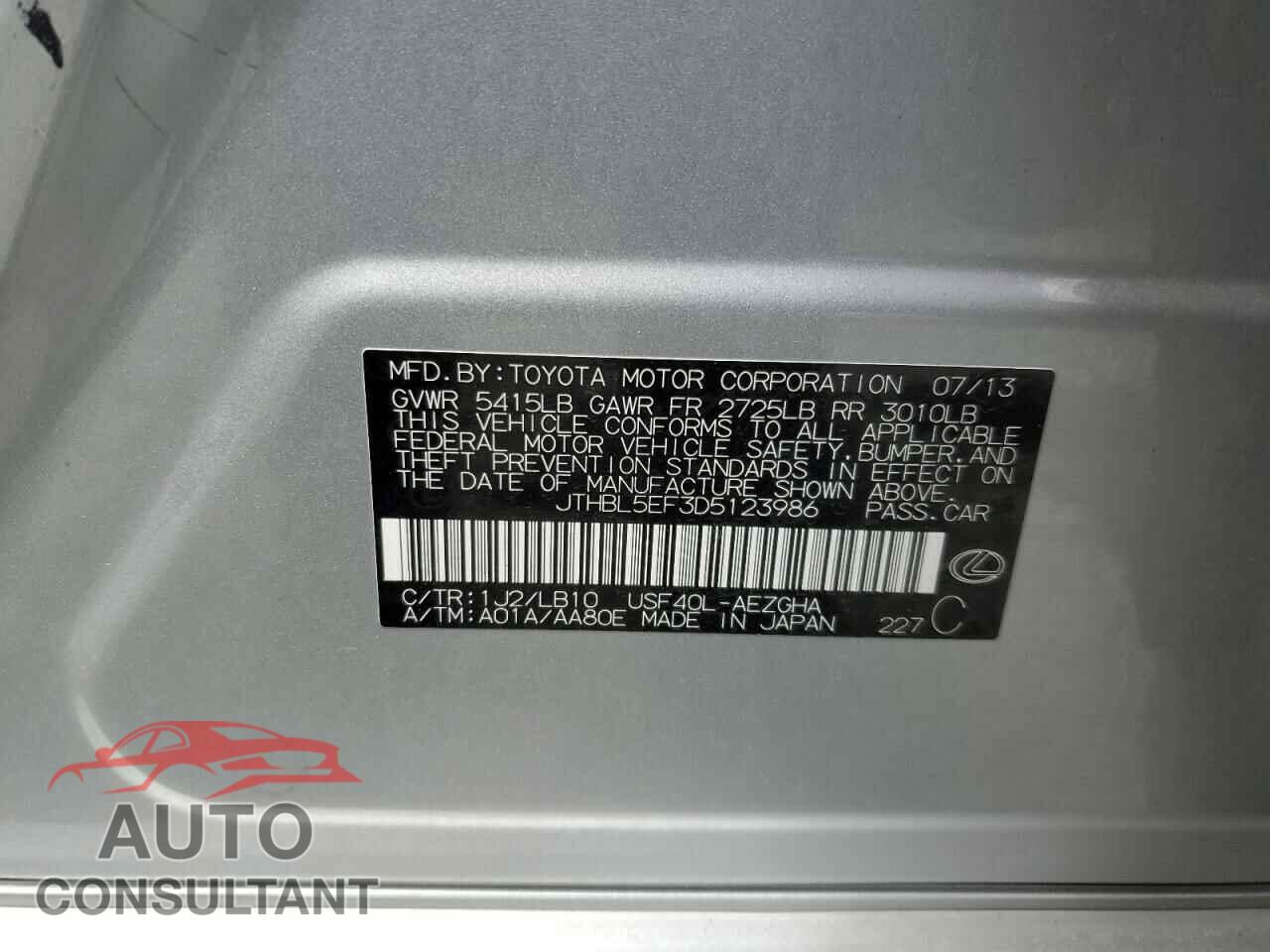 LEXUS LS460 2013 - JTHBL5EF3D5123986