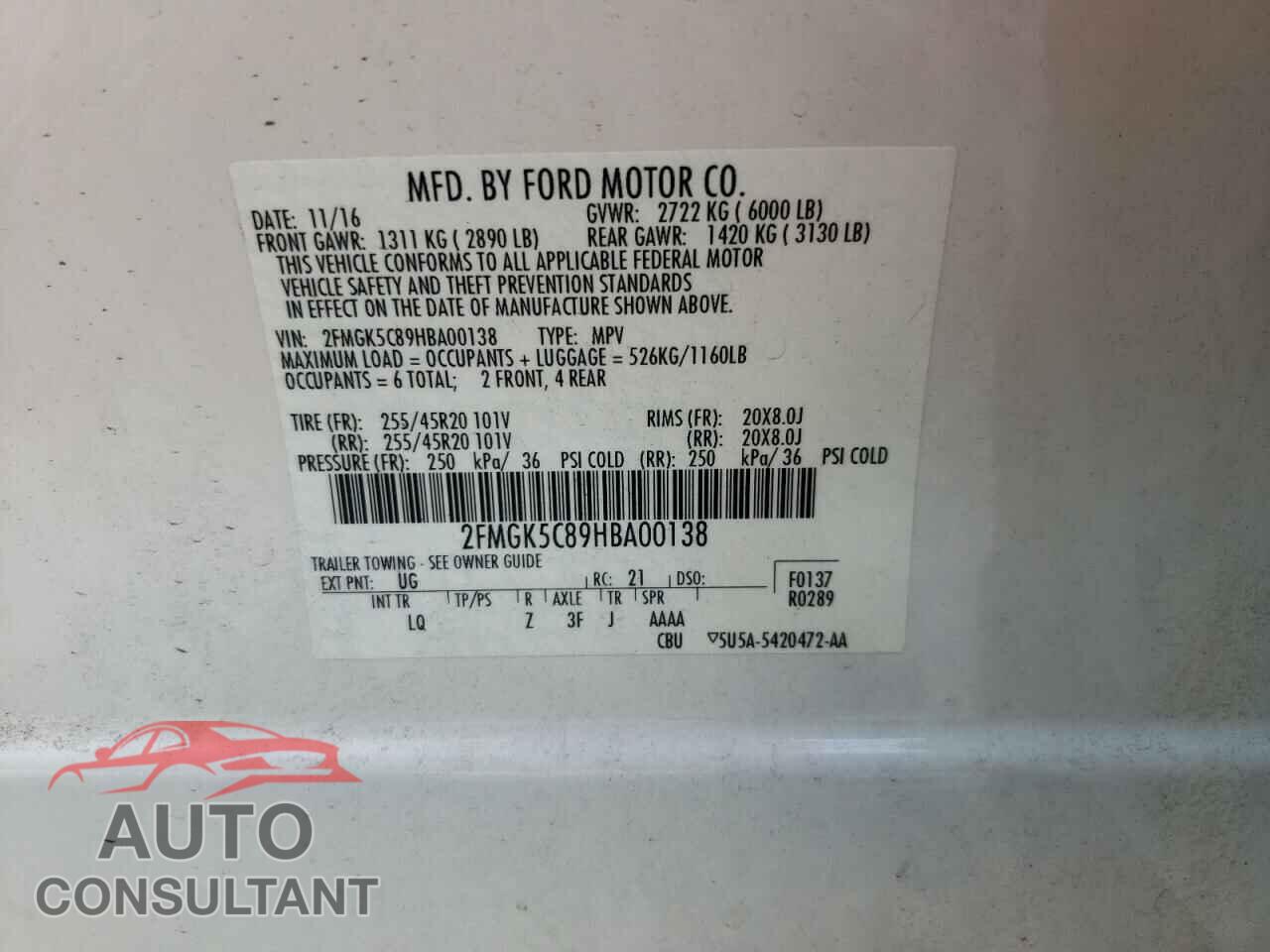 FORD FLEX 2017 - 2FMGK5C89HBA00138