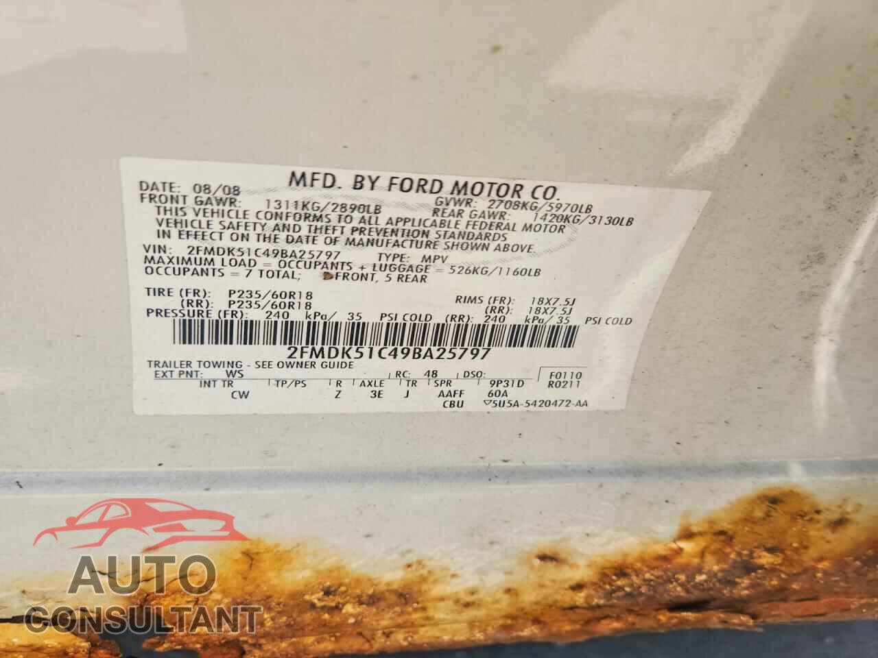 FORD FLEX 2009 - 2FMDK51C49BA25797