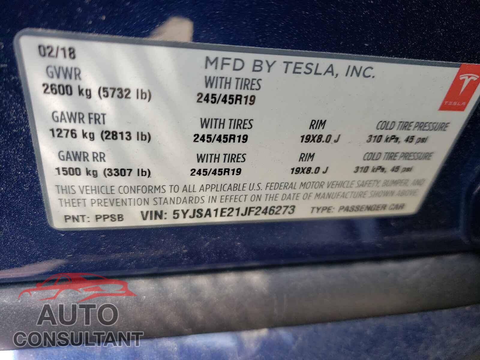 TESLA MODEL S 2018 - 5YJSA1E21JF246273