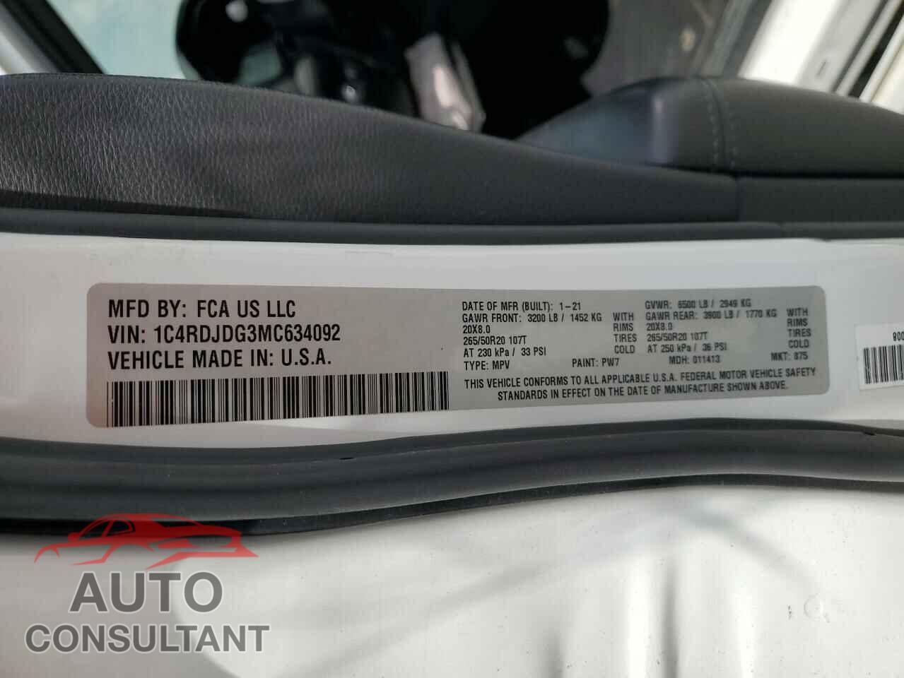 DODGE DURANGO 2021 - 1C4RDJDG3MC634092