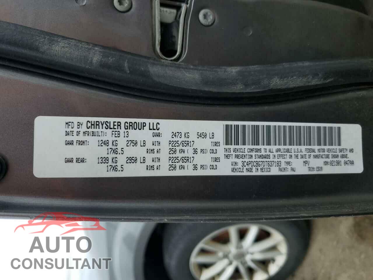 DODGE JOURNEY 2013 - 3C4PDCBG7DT637183