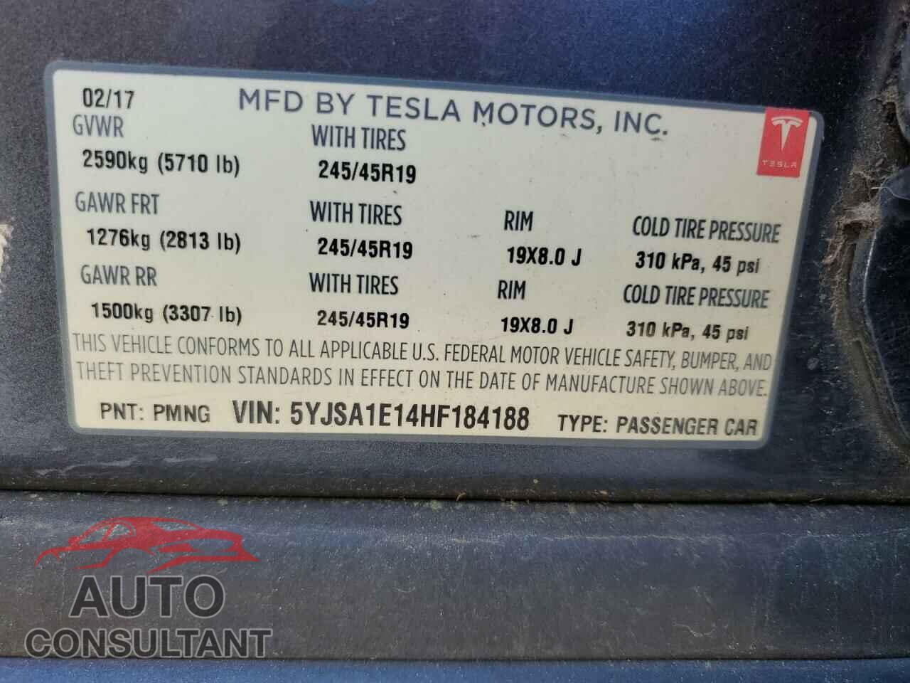 TESLA MODEL S 2017 - 5YJSA1E14HF184188