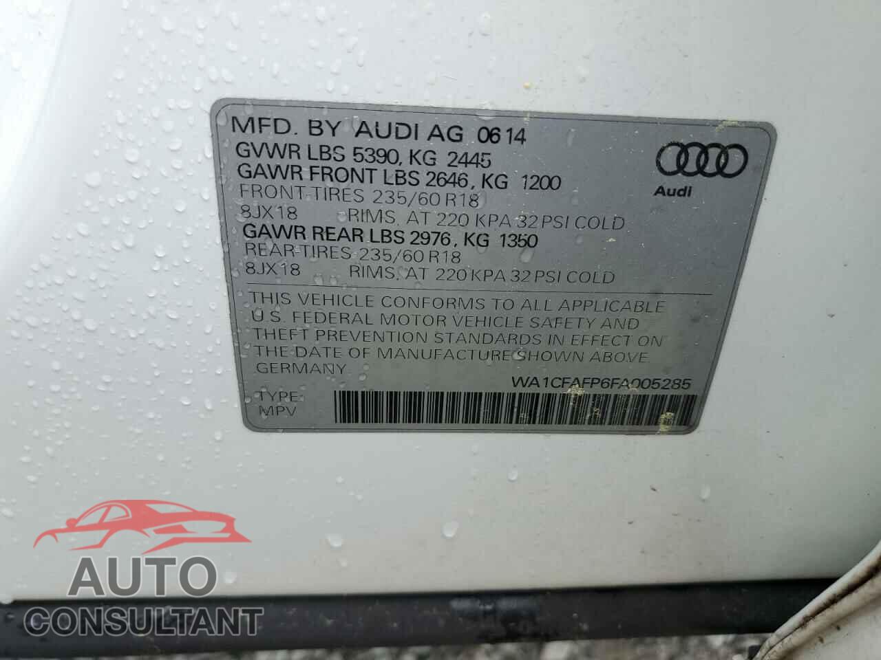 AUDI Q5 2015 - WA1CFAFP6FA005285