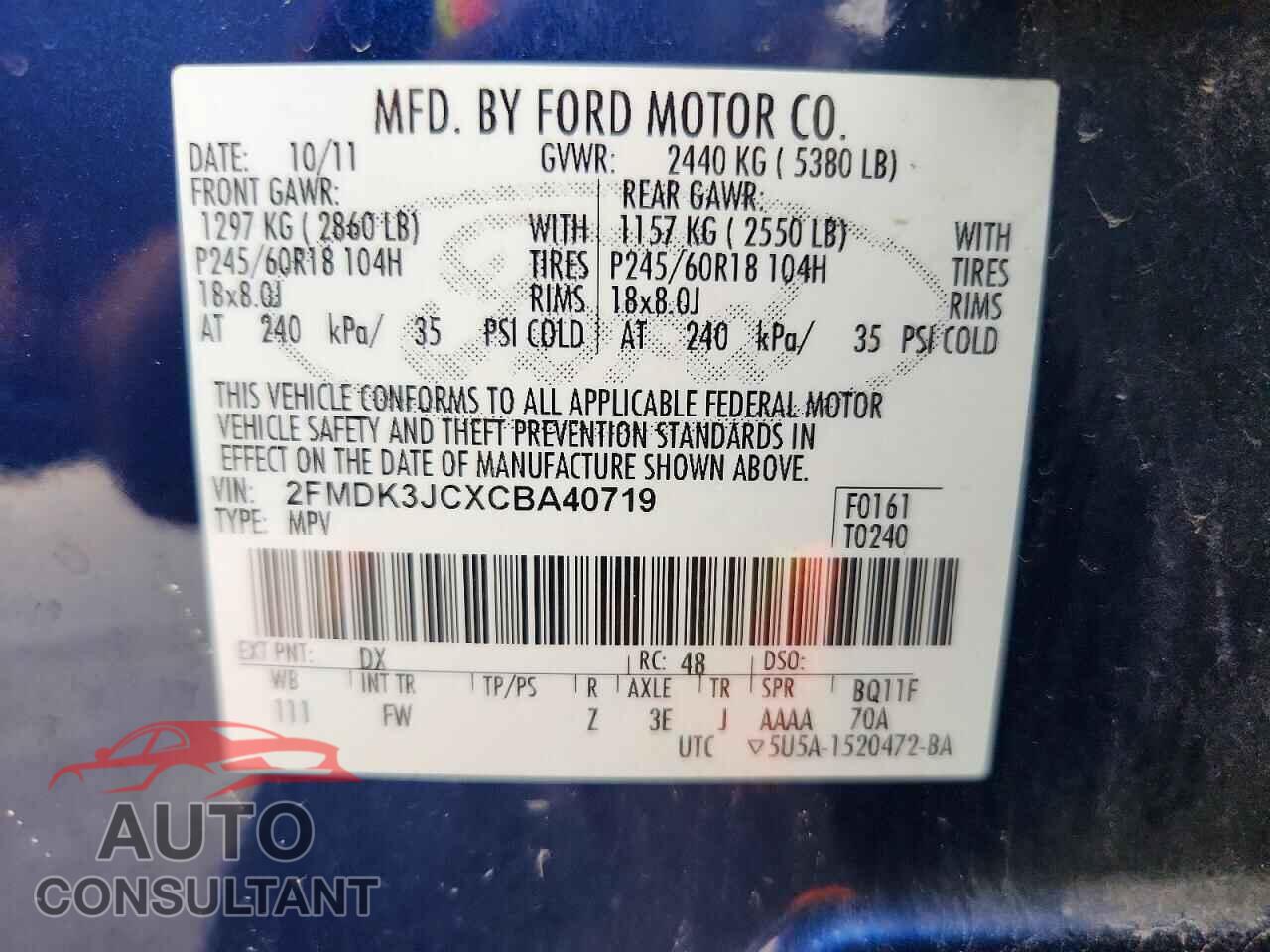 FORD EDGE 2012 - 2FMDK3JCXCBA40719