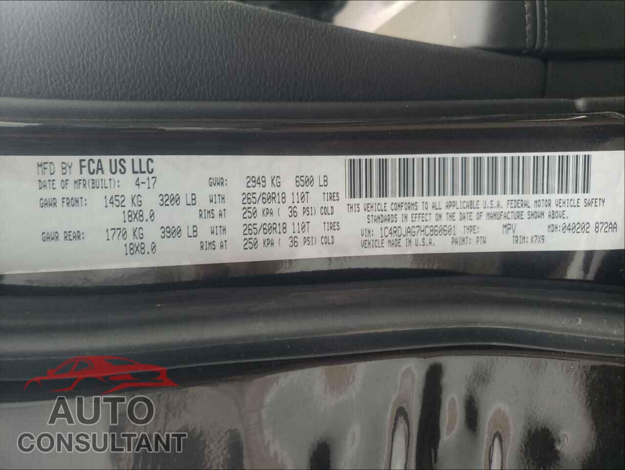 DODGE DURANGO 2017 - 1C4RDJAG7HC860601
