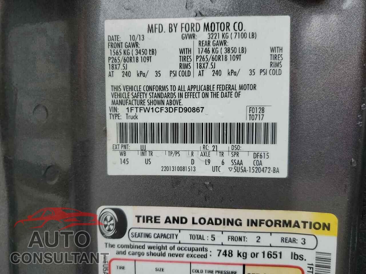 FORD F-150 2013 - 1FTFW1CF3DFD90867