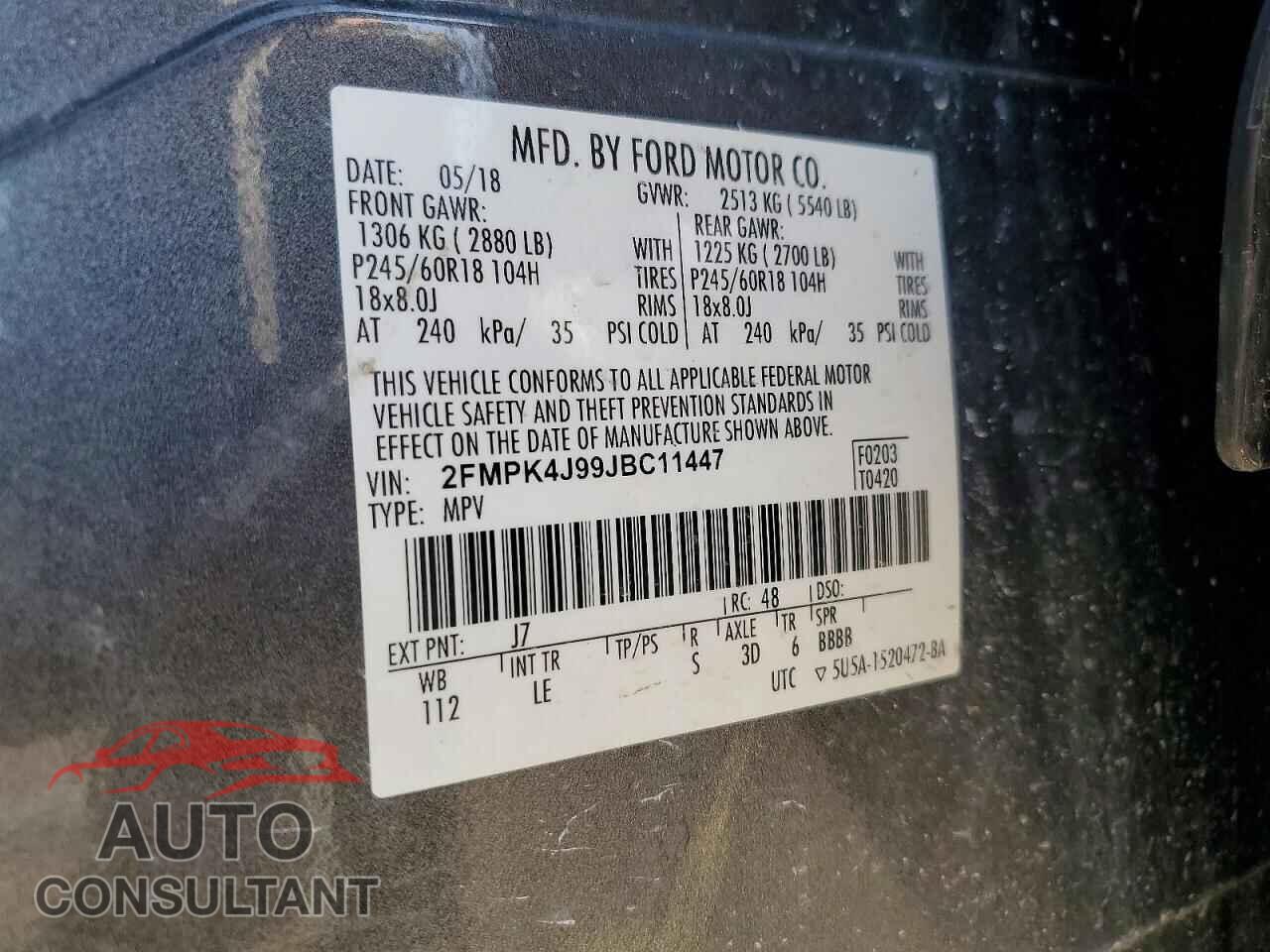 FORD EDGE 2018 - 2FMPK4J99JBC11447