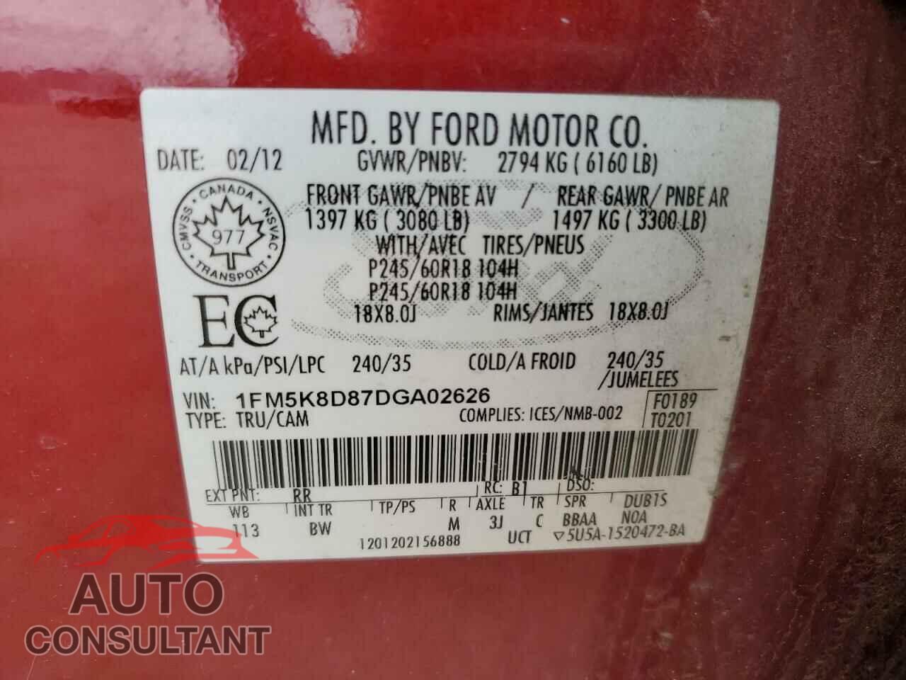 FORD EXPLORER 2013 - 1FM5K8D87DGA02626