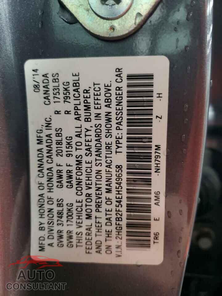 HONDA CIVIC 2014 - 2HGFB2F54EH549658