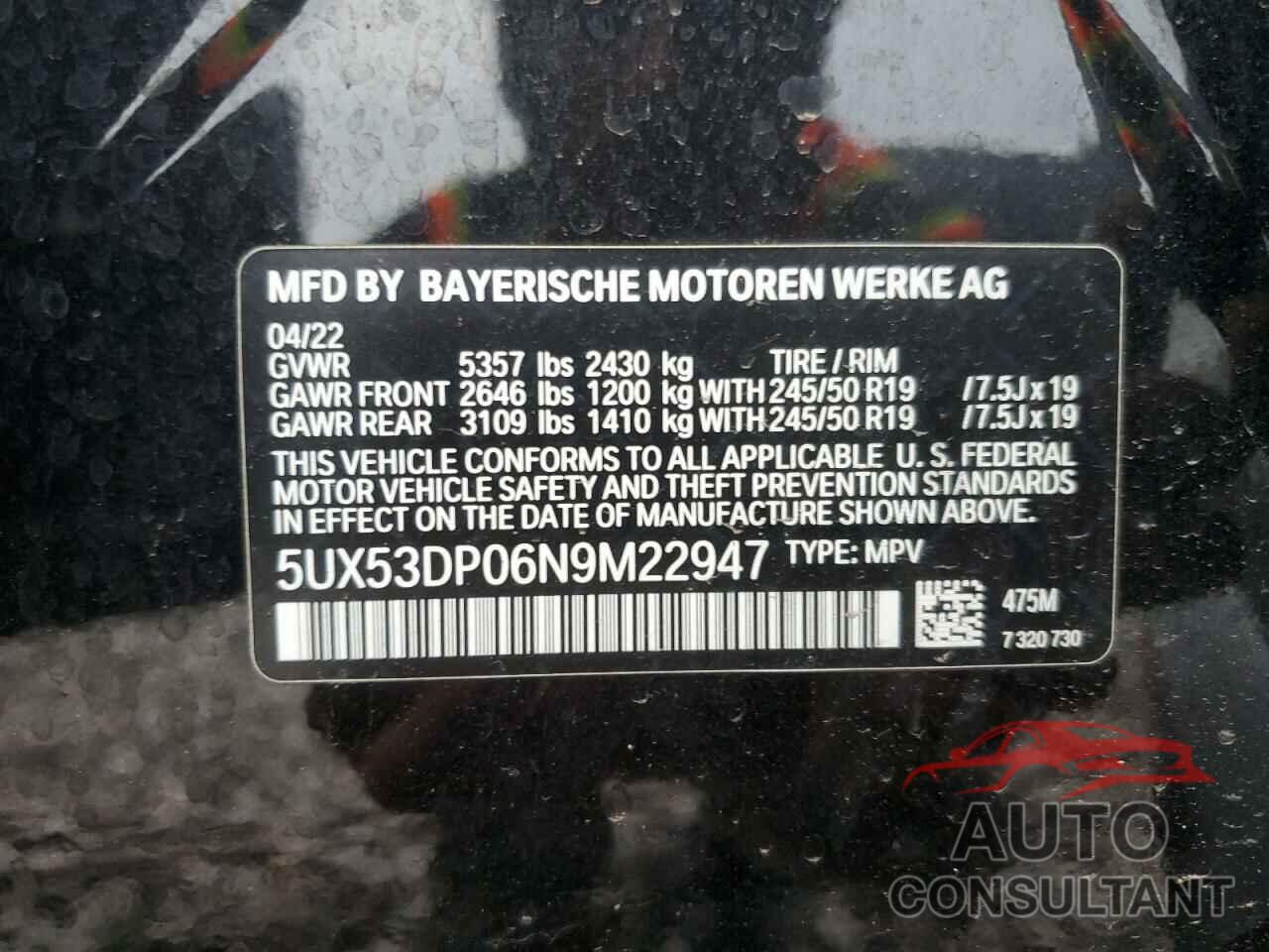 BMW X3 2022 - 5UX53DP06N9M22947