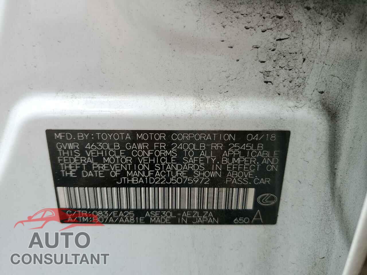 LEXUS IS 2018 - JTHBA1D22J5075972