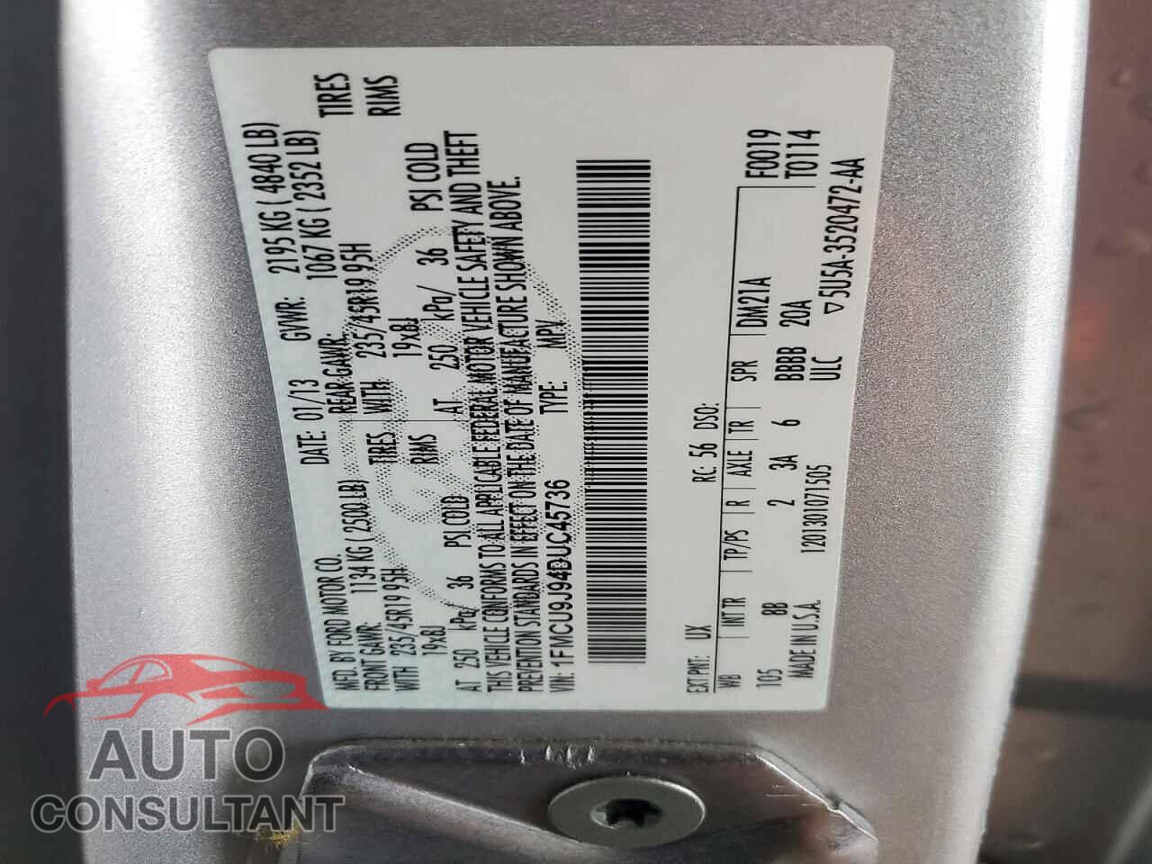 FORD ESCAPE 2013 - 1FMCU9J94DUC45736