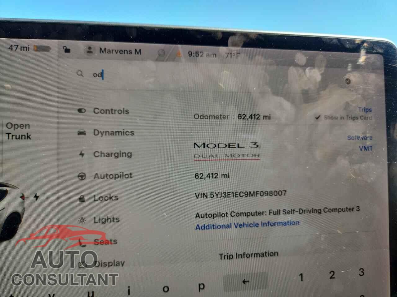 TESLA MODEL 3 2021 - 5YJ3E1EC9MF098007