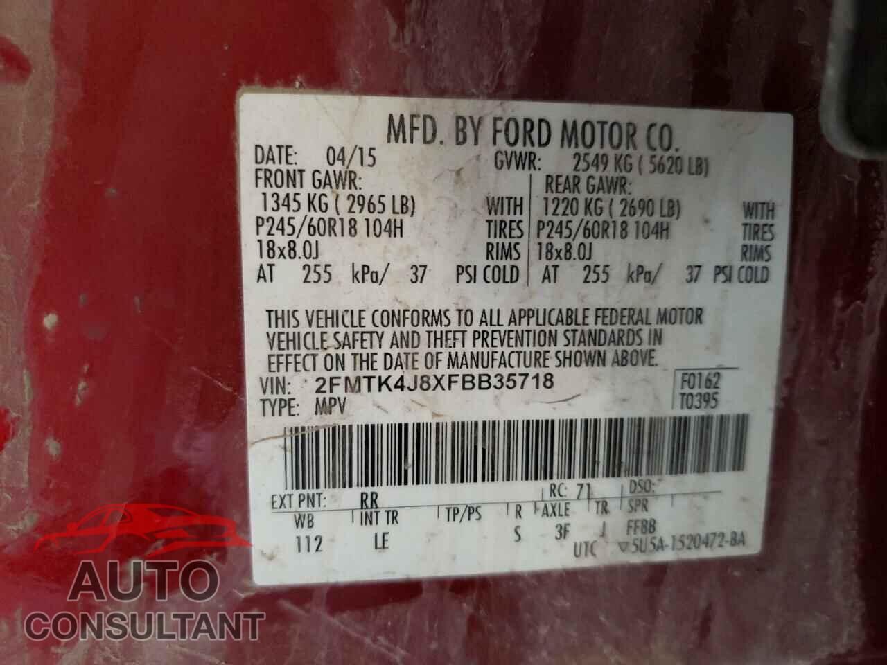 FORD EDGE 2015 - 2FMTK4J8XFBB35718