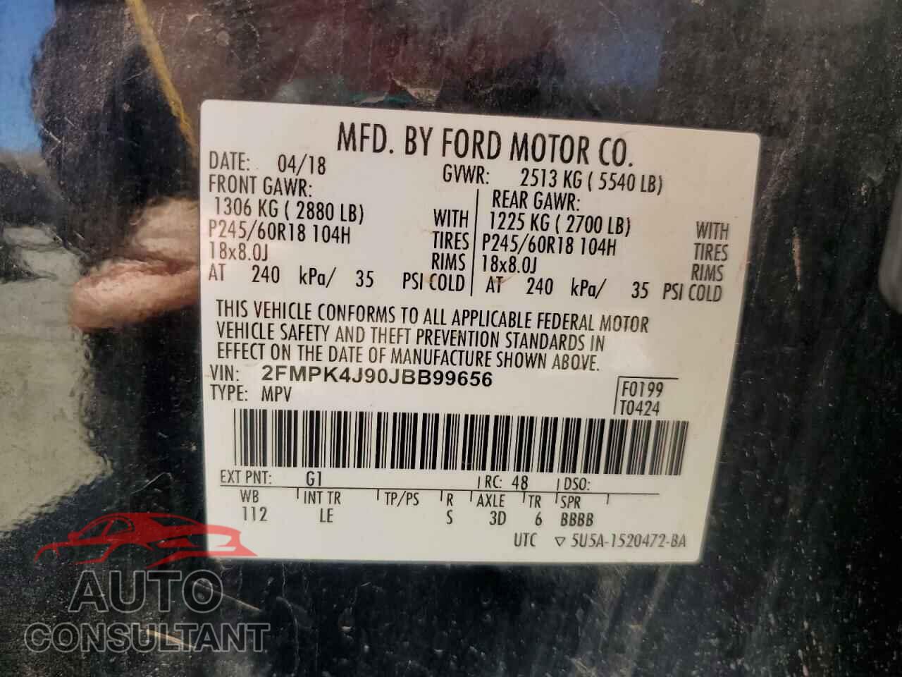 FORD EDGE 2018 - 2FMPK4J90JBB99656