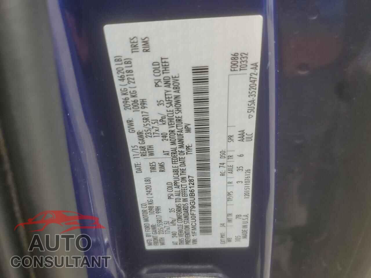 FORD ESCAPE 2016 - 1FMCU0F79GUB61287