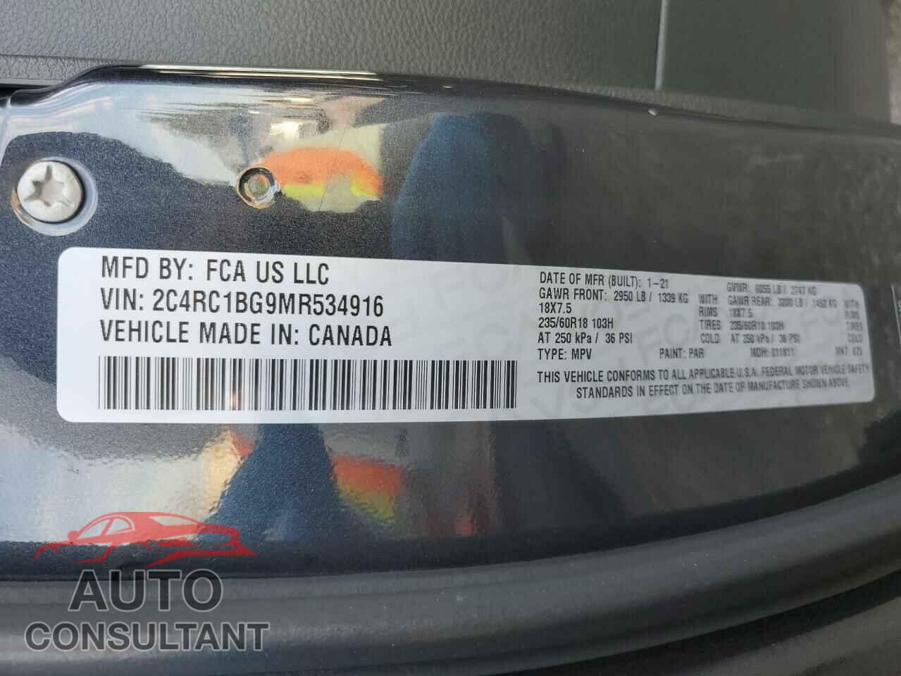 CHRYSLER PACIFICA 2021 - 2C4RC1BG9MR534916