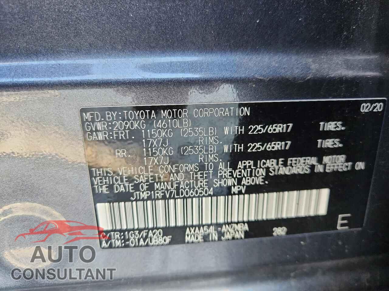 TOYOTA RAV4 2020 - JTMP1RFV7LD060504