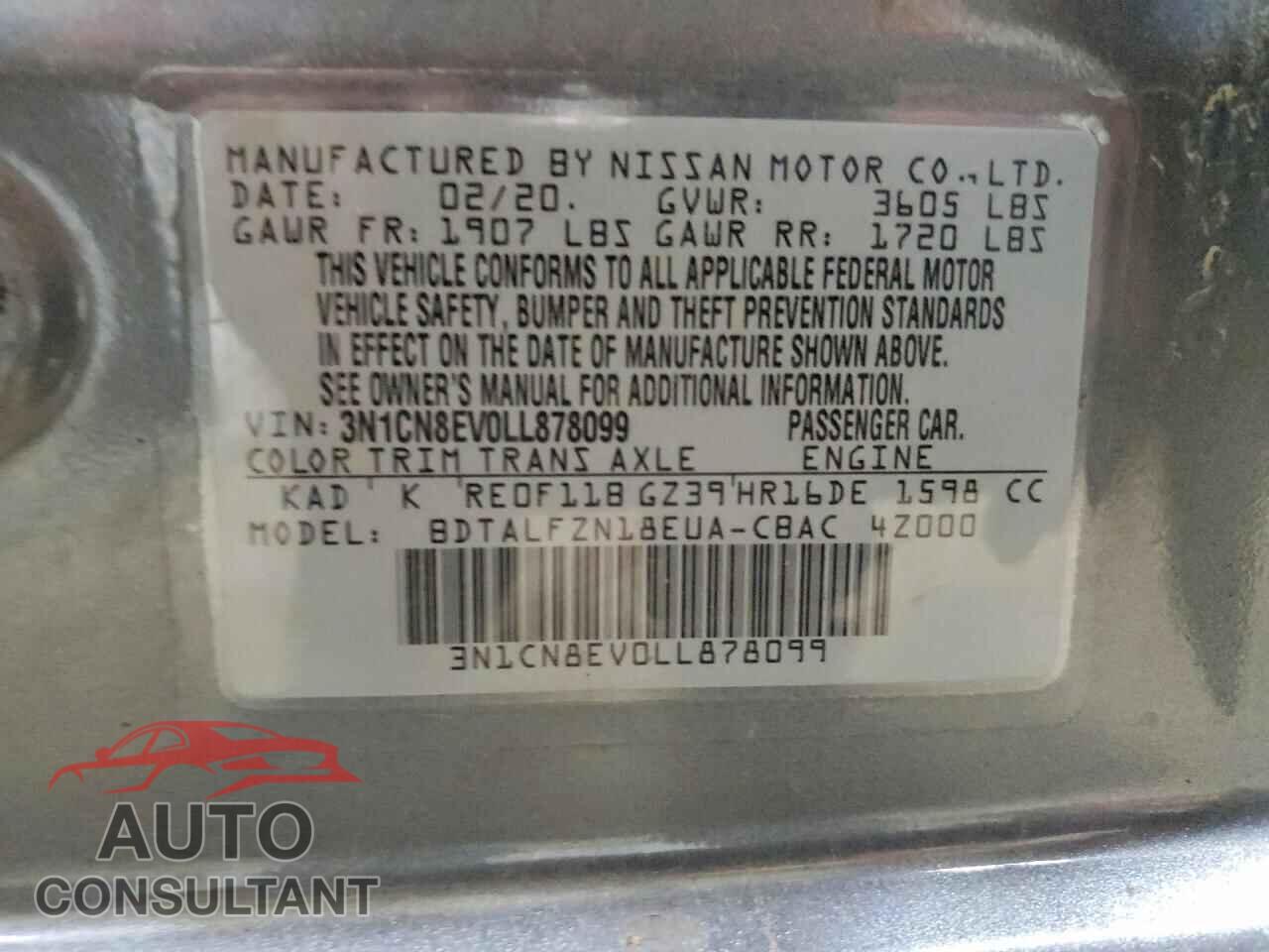 NISSAN VERSA 2020 - 3N1CN8EV0LL878099