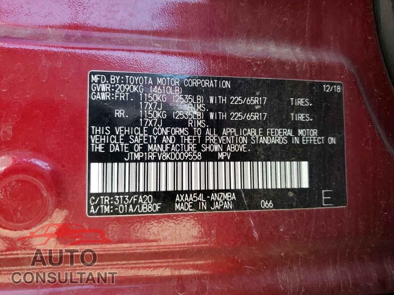 TOYOTA RAV4 2019 - JTMP1RFV8KD009558